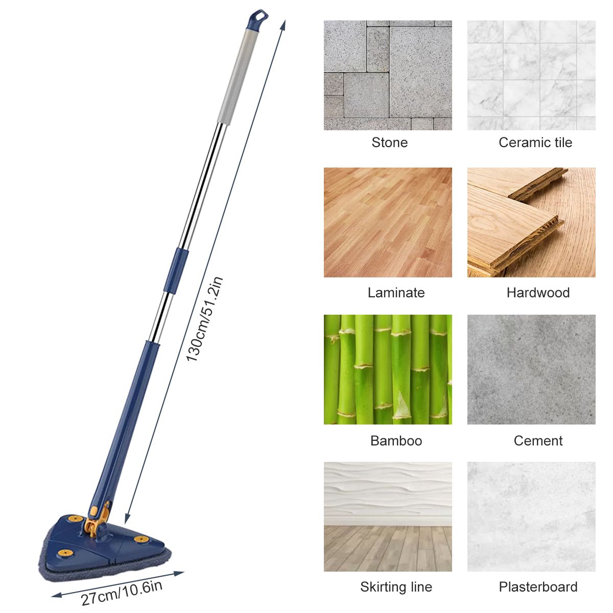 Telescopic Triangle 360 Rotatable Spin Height Cleaning Mop