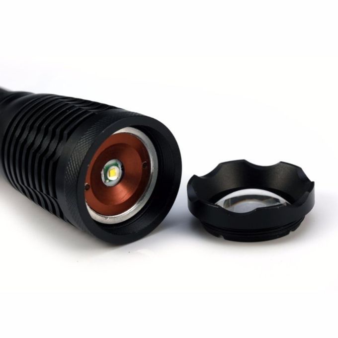 FFY LED Flashlight Torchlight Aluminum Zoomable Waterproof TorchLight Black + Car Charger + US Charger + Protective Case Box