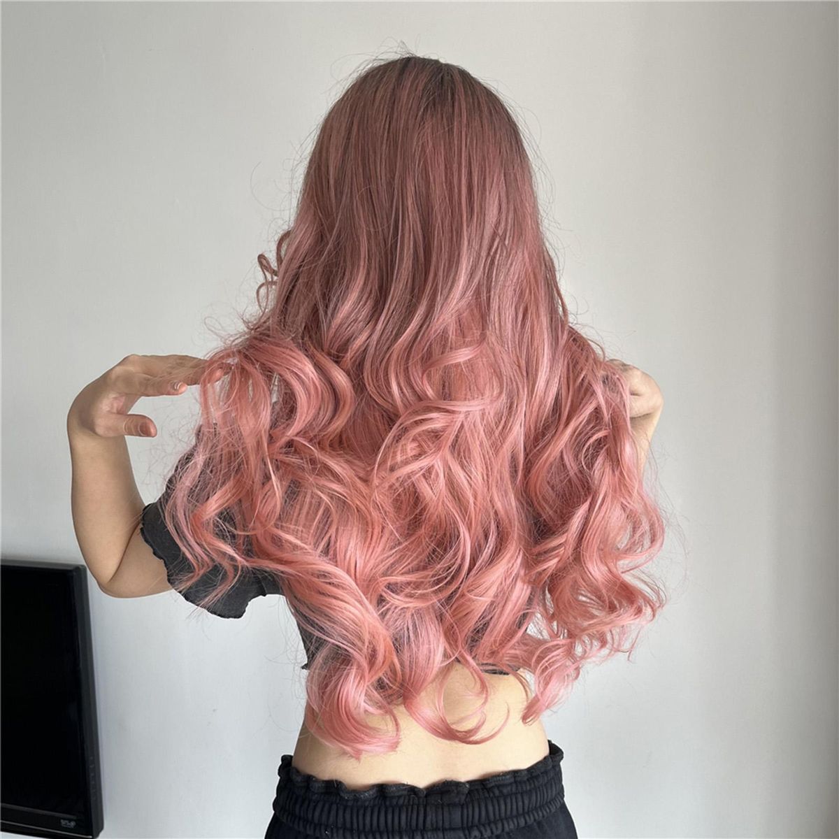 Synthetic Wig Pink Curly Wavy Wig Long Hairpiece