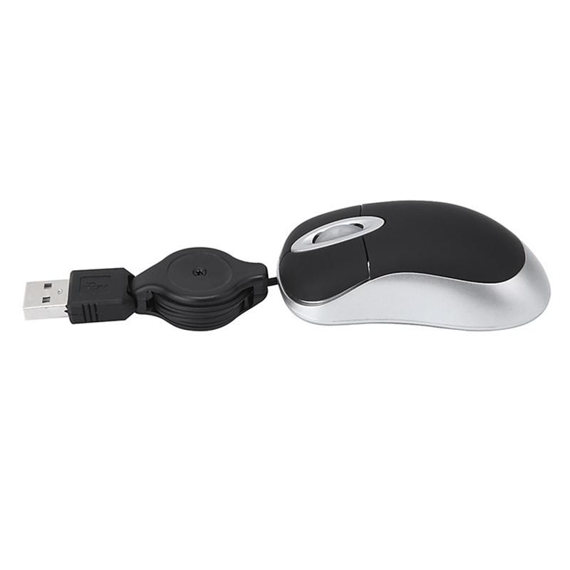 Mini USB Wired Mouse Retractable Cable Tiny Small Mouse 1600 DPI Optical Compact Travel Mice for Windows 98 2000 XP Vista Ve Black