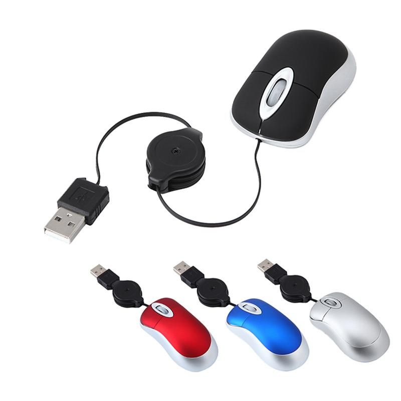 Mini USB Wired Mouse Retractable Cable Tiny Small Mouse 1600 DPI Optical Compact Travel Mice for Windows 98 2000 XP Vista Ve Black