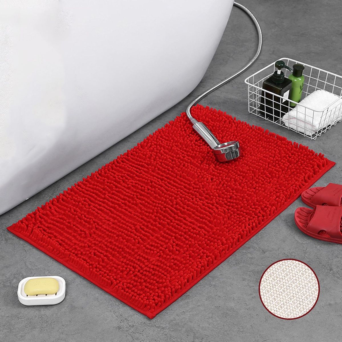 Floor Mat Shower Toilet Hallway Short Velvet Floor Rug Red