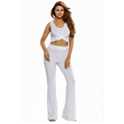 Emfed Tie Knot Crop Top Flare Pants - Set