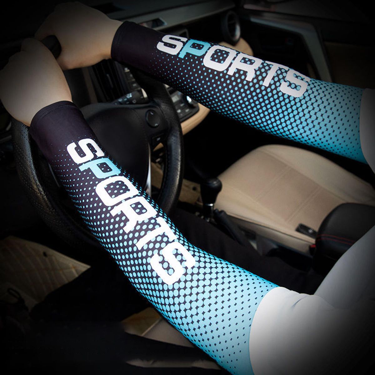Cooling Arm Sleeves Sun Protection Men Women For Football Light Blue