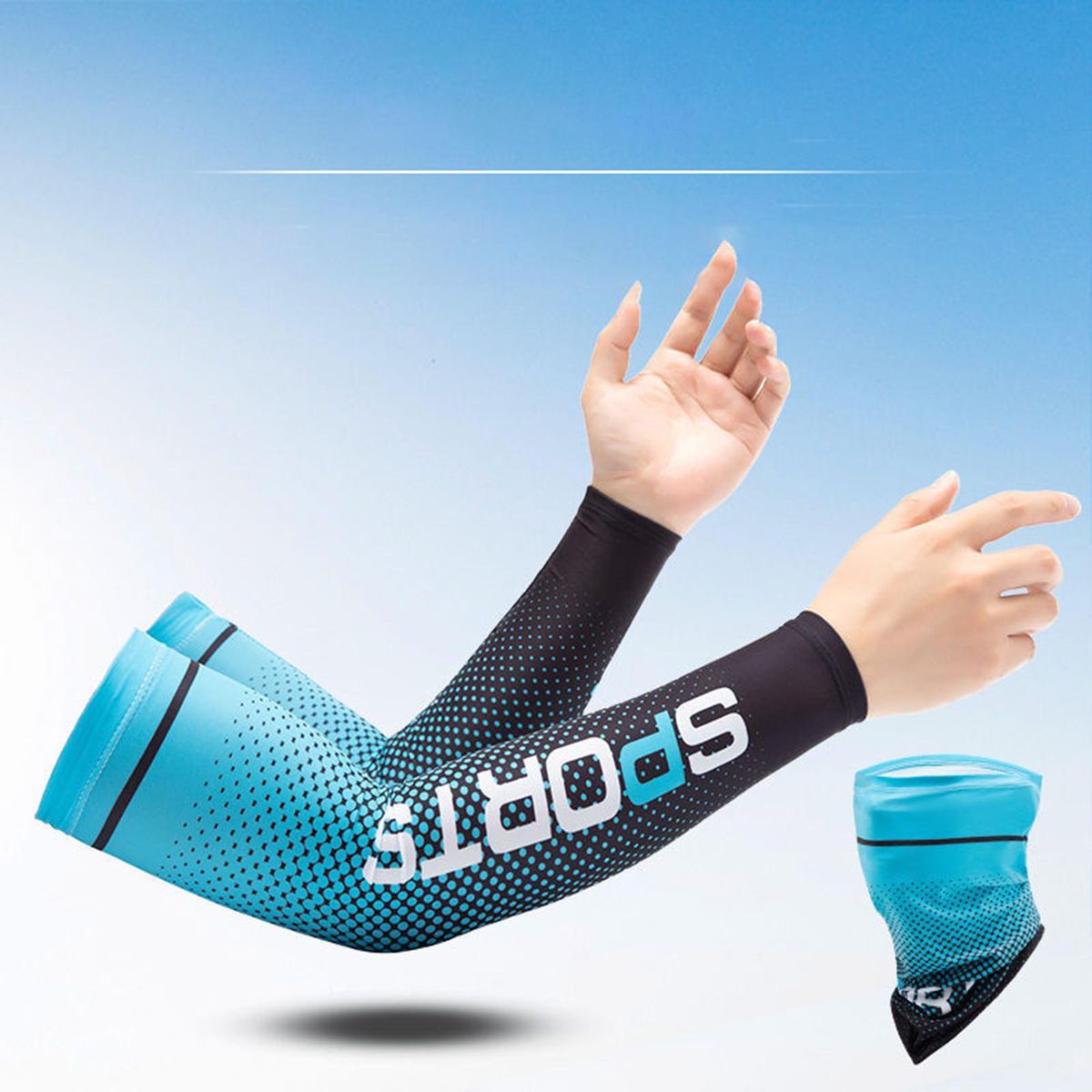 Cooling Arm Sleeves Sun Protection Men Women For Football Light Blue
