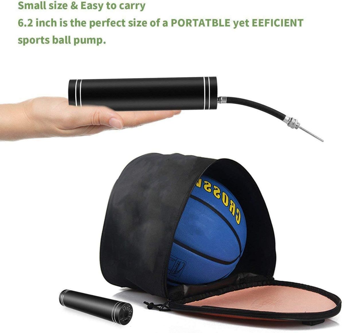 Portable Automatic Fast Ball Pump With Needle And Nozzle Air Pump For Inflatables, Athletic Basketball, Soccer, Volleyball, Football, Sport Ball And Swimming Ring, Black