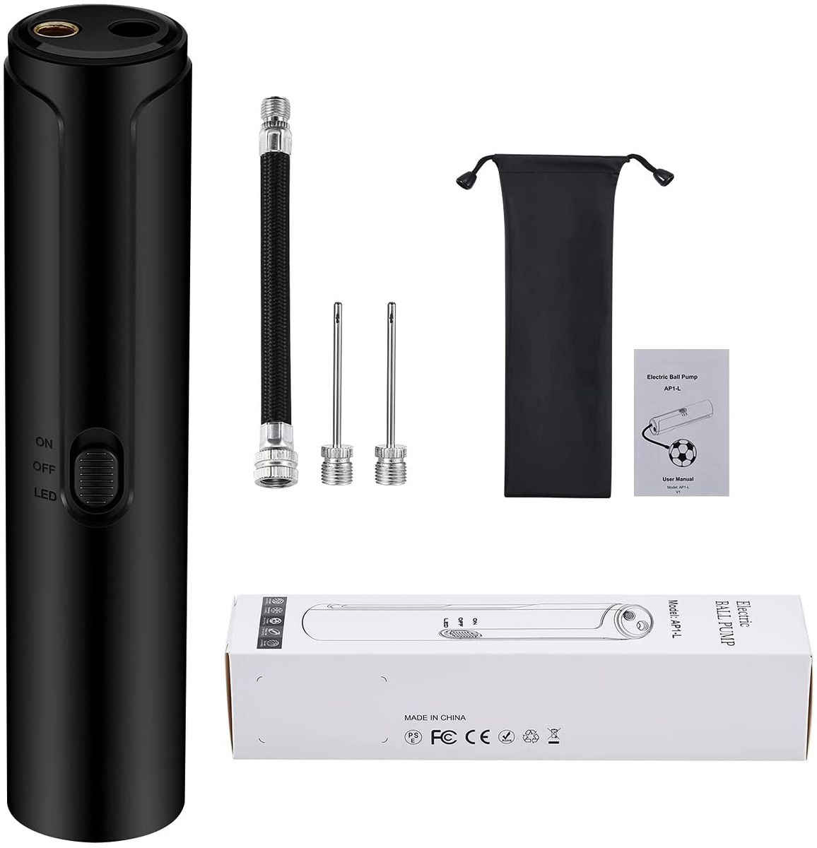 Portable Automatic Fast Ball Pump With Needle And Nozzle Air Pump For Inflatables, Athletic Basketball, Soccer, Volleyball, Football, Sport Ball And Swimming Ring, Black