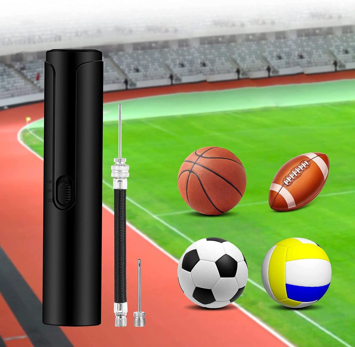 Portable Automatic Fast Ball Pump With Needle And Nozzle Air Pump For Inflatables, Athletic Basketball, Soccer, Volleyball, Football, Sport Ball And Swimming Ring, Black