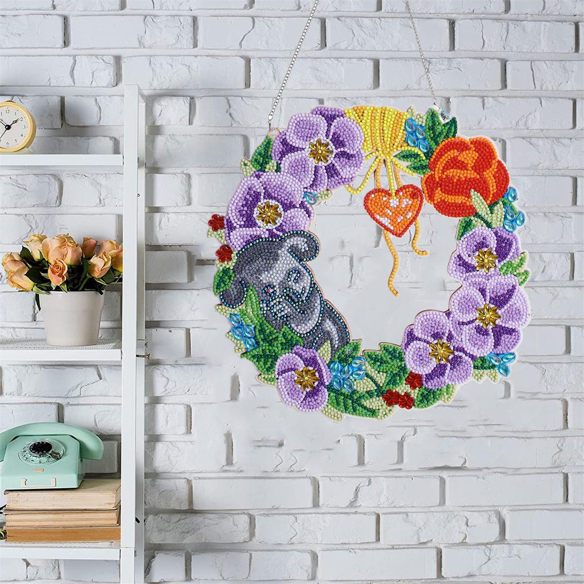 5D Diamond Paint Christmas Wreath DIY Round Garland Decoration Ornaments Set for Window Wall Door Decor Adults Children