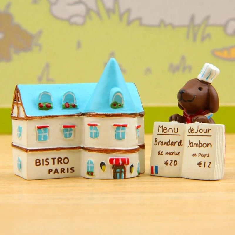 2pcs/lot Zakka Puppy Restaurant  Figures Toys  Resin Kawai Dog Action Figures Decoration Props Ornaments Children Home Decor