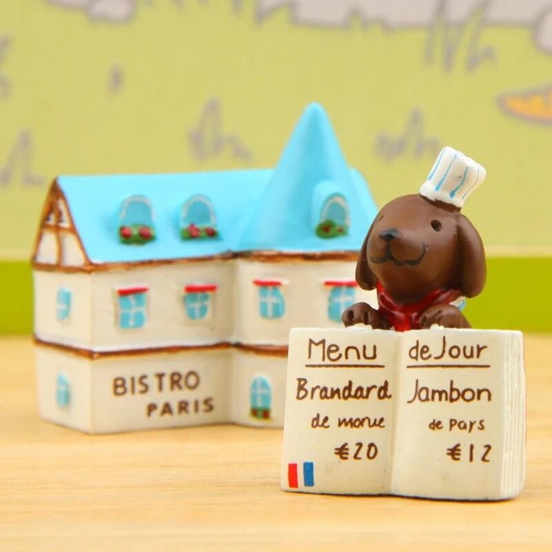 2pcs/lot Zakka Puppy Restaurant  Figures Toys  Resin Kawai Dog Action Figures Decoration Props Ornaments Children Home Decor