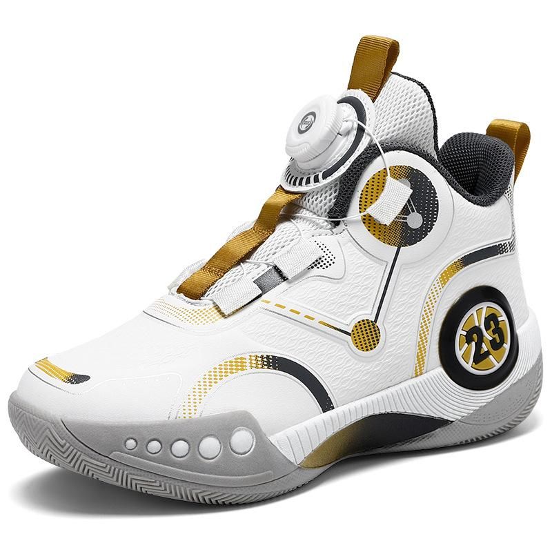 Boys/Adults Basketball Shoes Twist Button Sneakers Gold