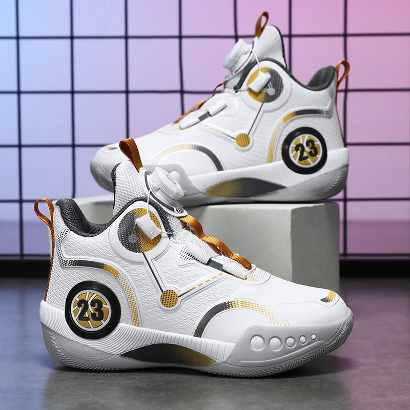 Boys/Adults Basketball Shoes Twist Button Sneakers Gold