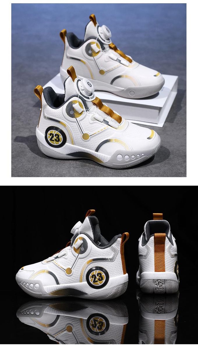 Boys/Adults Basketball Shoes Twist Button Sneakers Gold