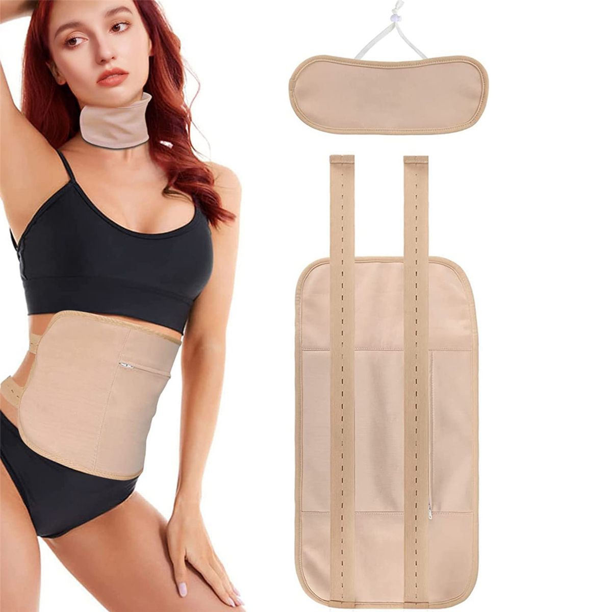 Reusable Organic Castor Oil Pack Kit, Adjustable Elastic Strap(Khaki)