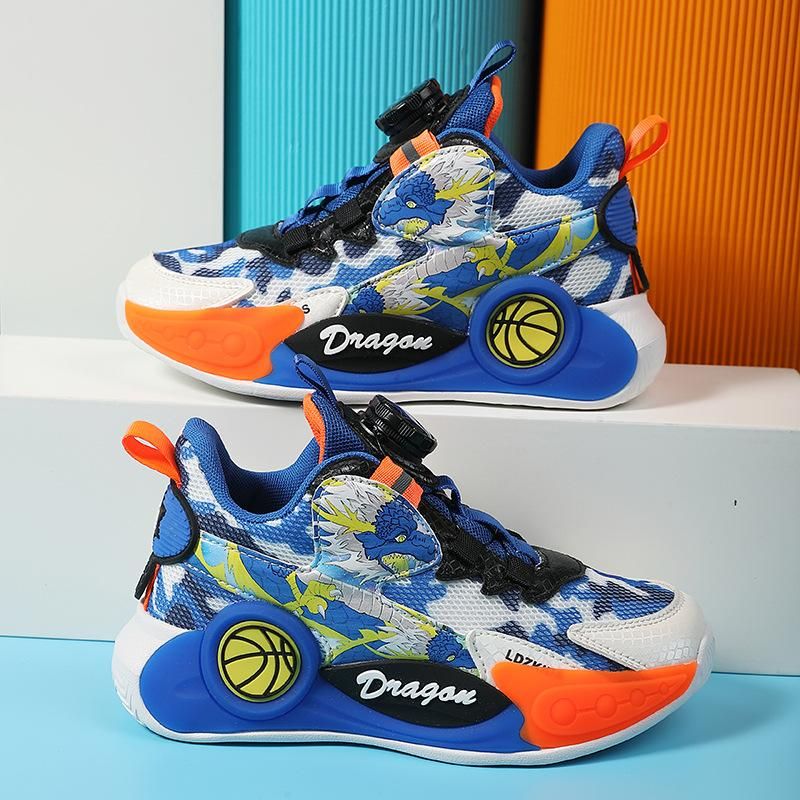 Boys Basketball Shoes Mesh Swivel Button Basketball Shoes Blue