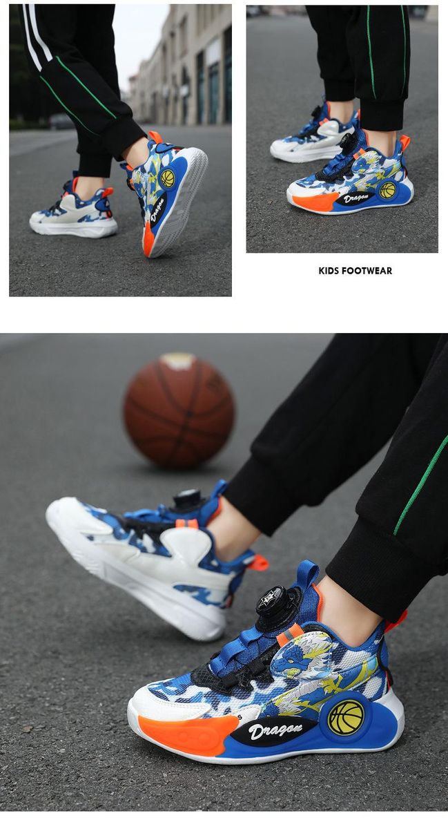 Boys Basketball Shoes Mesh Swivel Button Basketball Shoes Blue