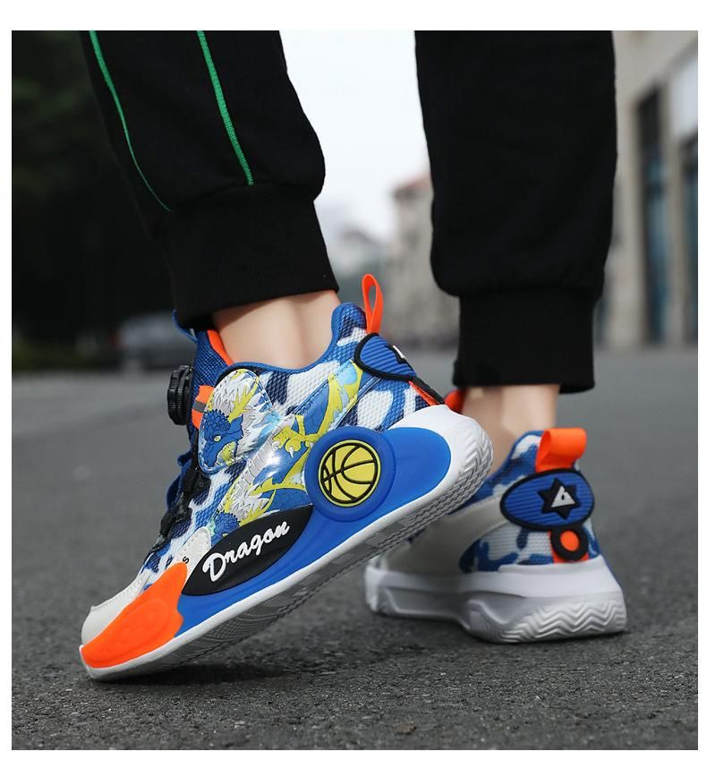 Boys Basketball Shoes Mesh Swivel Button Basketball Shoes Blue