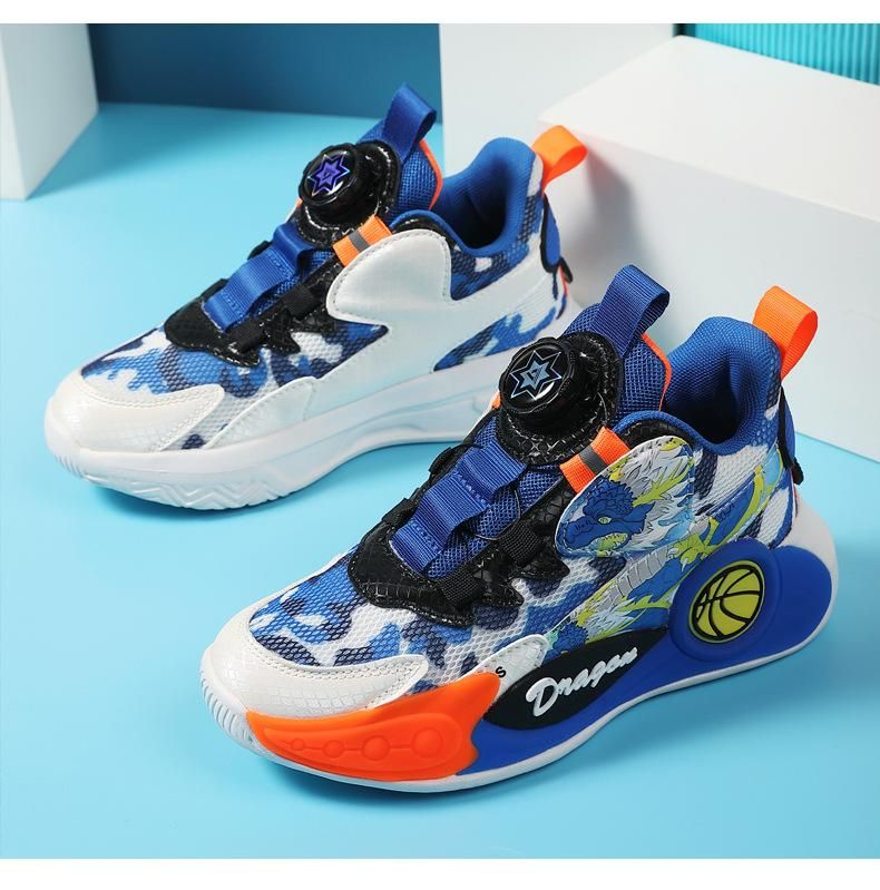 Boys Basketball Shoes Mesh Swivel Button Basketball Shoes Blue