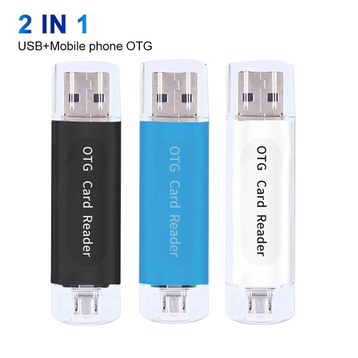 2 in 1 USB 2.0 Phone OTG Dual TF SD Card Reader-White