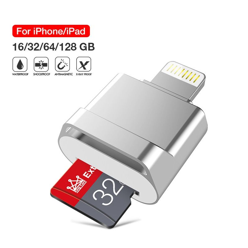 MicroDrive 8pin To TF Card Adapter Mini IPhone & IPad TF Card Reader (Silver)