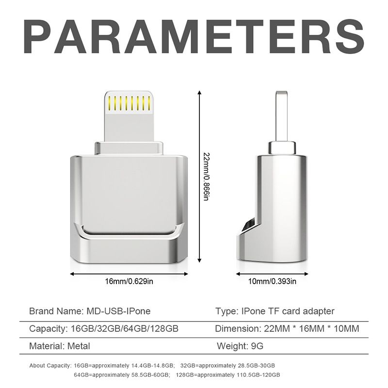 MicroDrive 8pin To TF Card Adapter Mini IPhone & IPad TF Card Reader (Silver)