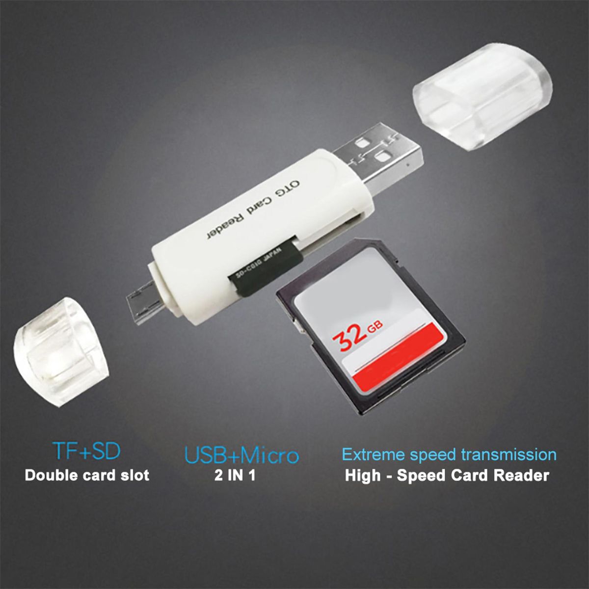 2 in 1 USB 2.0 Phone OTG Dual TF SD Card Reader-Black