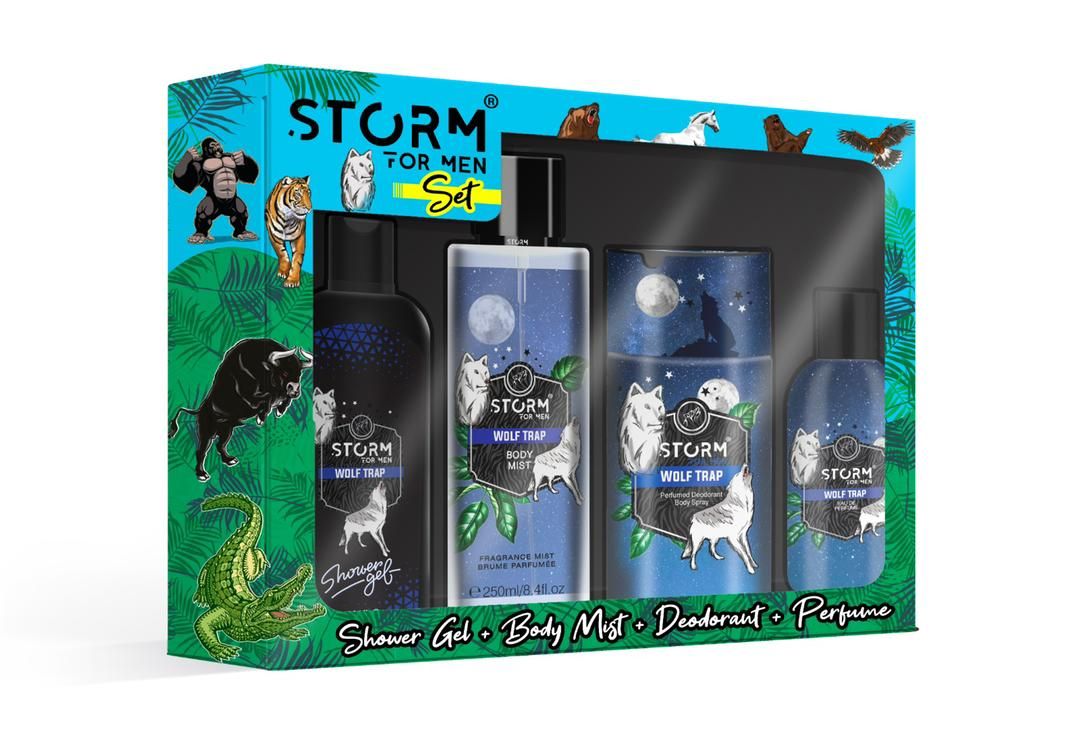 4 In 1 Men Set: Bath Gel, Body Mist, Deodorant & Perfume.