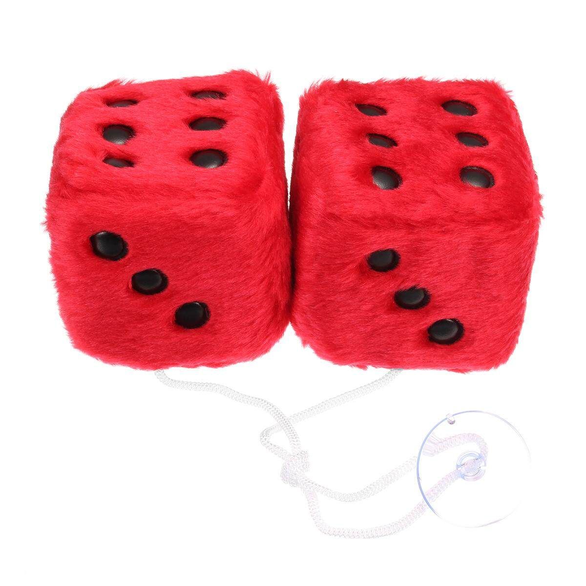 Zone Tech Vintage Car Red Hanging Mirror 2.75" Fuzzy Dice A Pair Red (red)