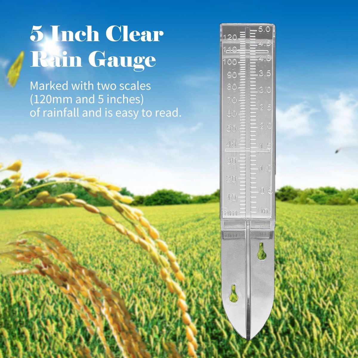 5 Inch Rain Gauge Plastic Clear Rain Water Meter for Lawn Yard Garden Outdoor Home