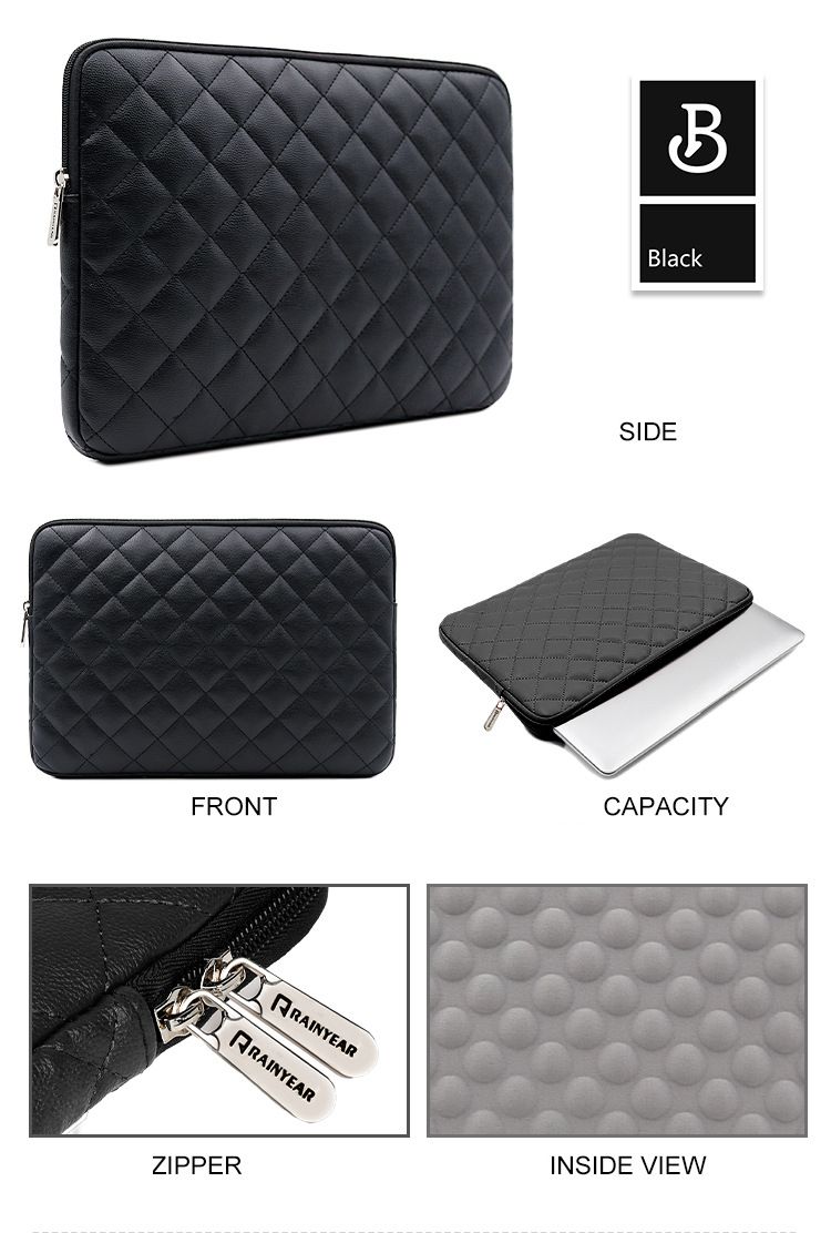 14 Inch Laptop Sleeve Diamond PU Leather Case-Black