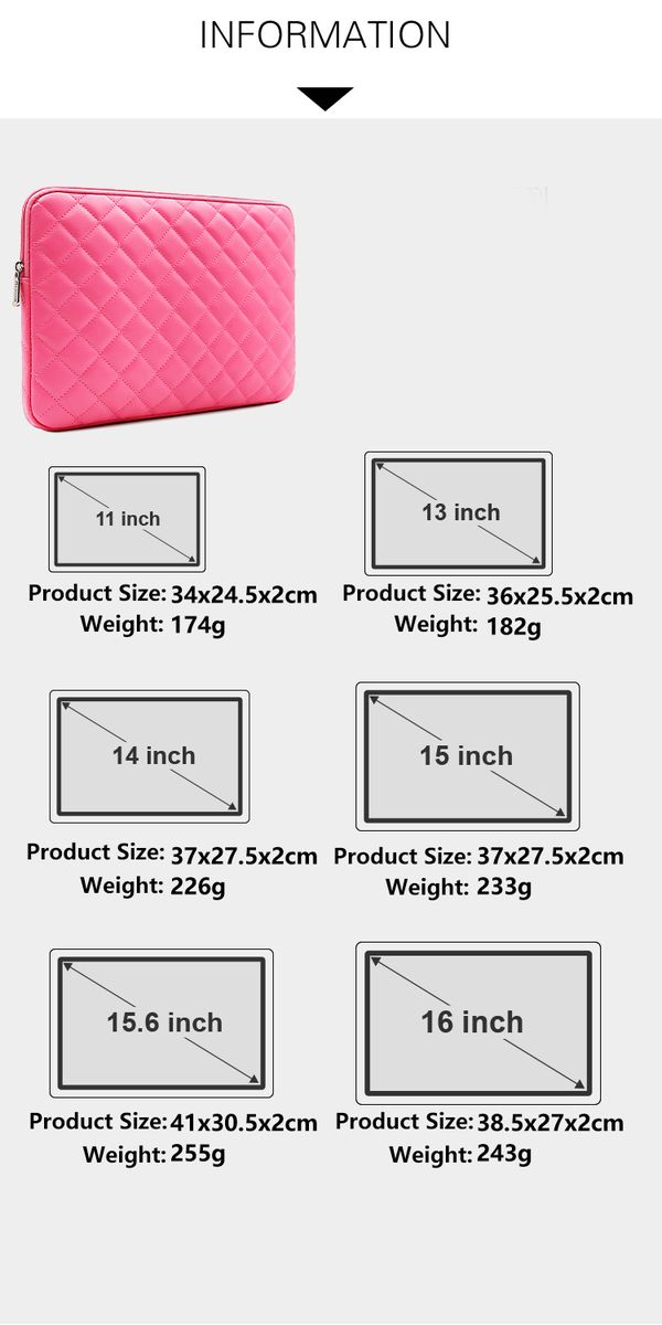 14 Inch Laptop Sleeve Diamond PU Leather Case-Black
