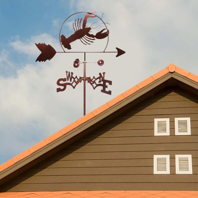 Metal Weather Vane With Lobster Silhouette Figurine Farm Scene