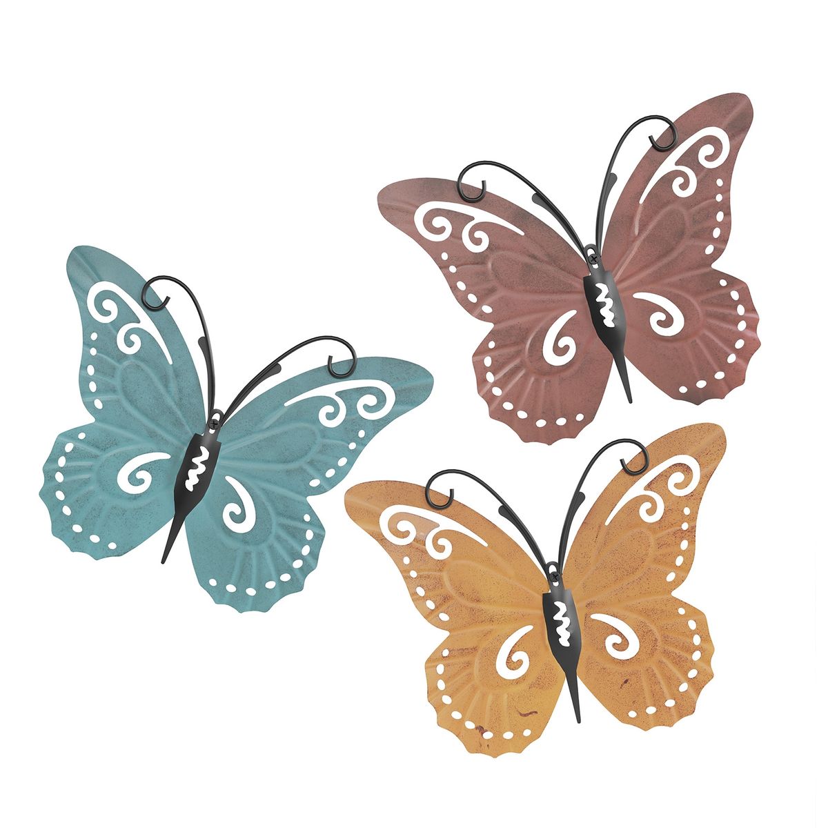 3Pcs Butterfly Statue Metal Polished Butterfly Sculpture Multicolor