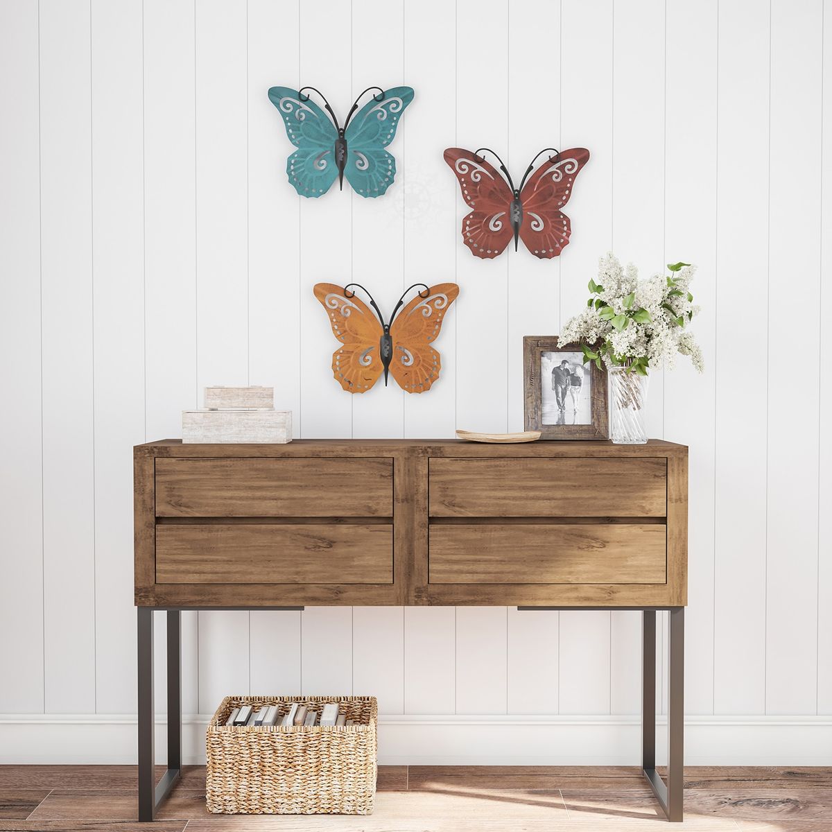 3Pcs Butterfly Statue Metal Polished Butterfly Sculpture Multicolor