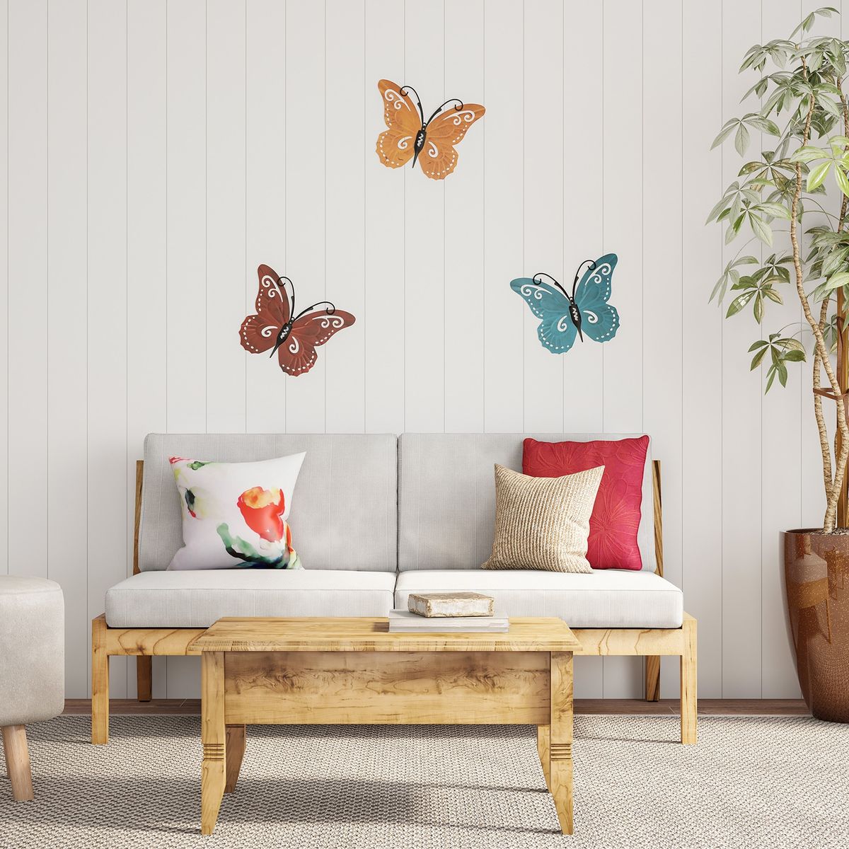 3Pcs Butterfly Statue Metal Polished Butterfly Sculpture Multicolor