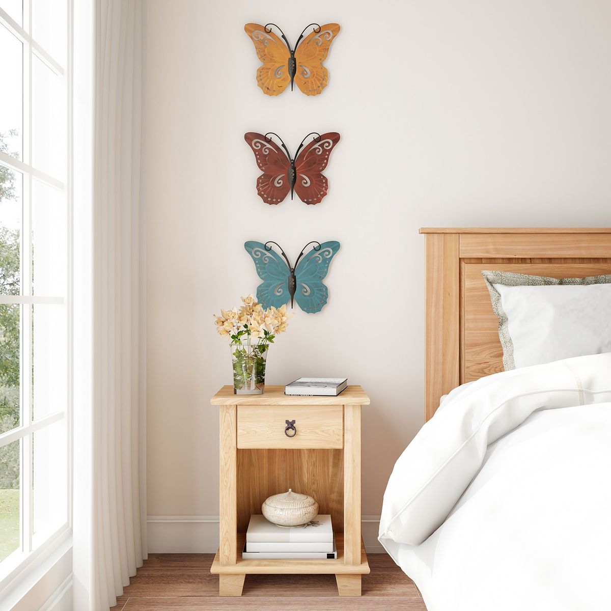 3Pcs Butterfly Statue Metal Polished Butterfly Sculpture Multicolor