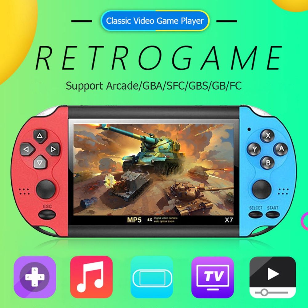 X7 Handheld Game Player 4.3 Inch LCD Display 8GB Double-rocker 3000 Classic Game Retro Mini Pocket Game Console MP5 Video Player（Blue)
