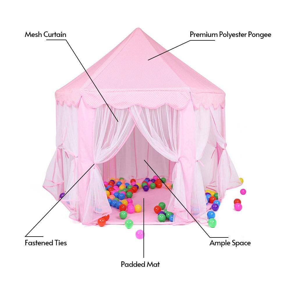 Princess Tent Large Castle Play Tent Fairy Playhouse for Girls Kids Play Tent with Mesh Curtains Zipper Storage Bag Portable Foldable Play House for Indoors Outdoors
