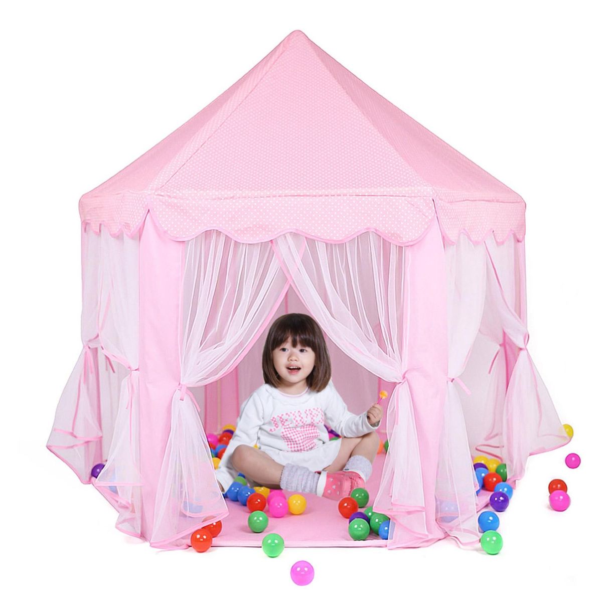 Princess Tent Large Castle Play Tent Fairy Playhouse for Girls Kids Play Tent with Mesh Curtains Zipper Storage Bag Portable Foldable Play House for Indoors Outdoors