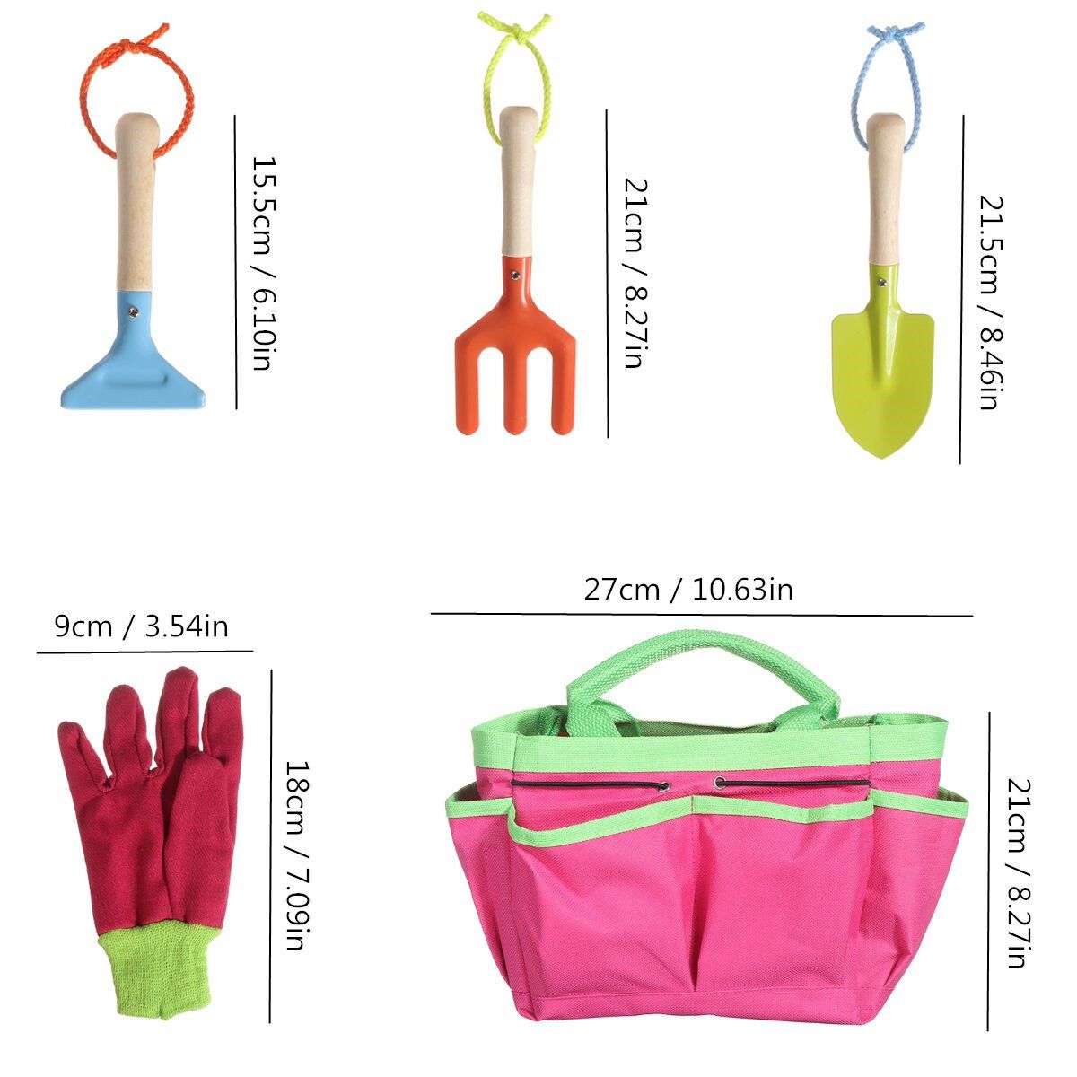 6Pcs Kids Gardening Tools Children Shovel Spade Fork Set Watering Can Tote Bag Garden Yard Red