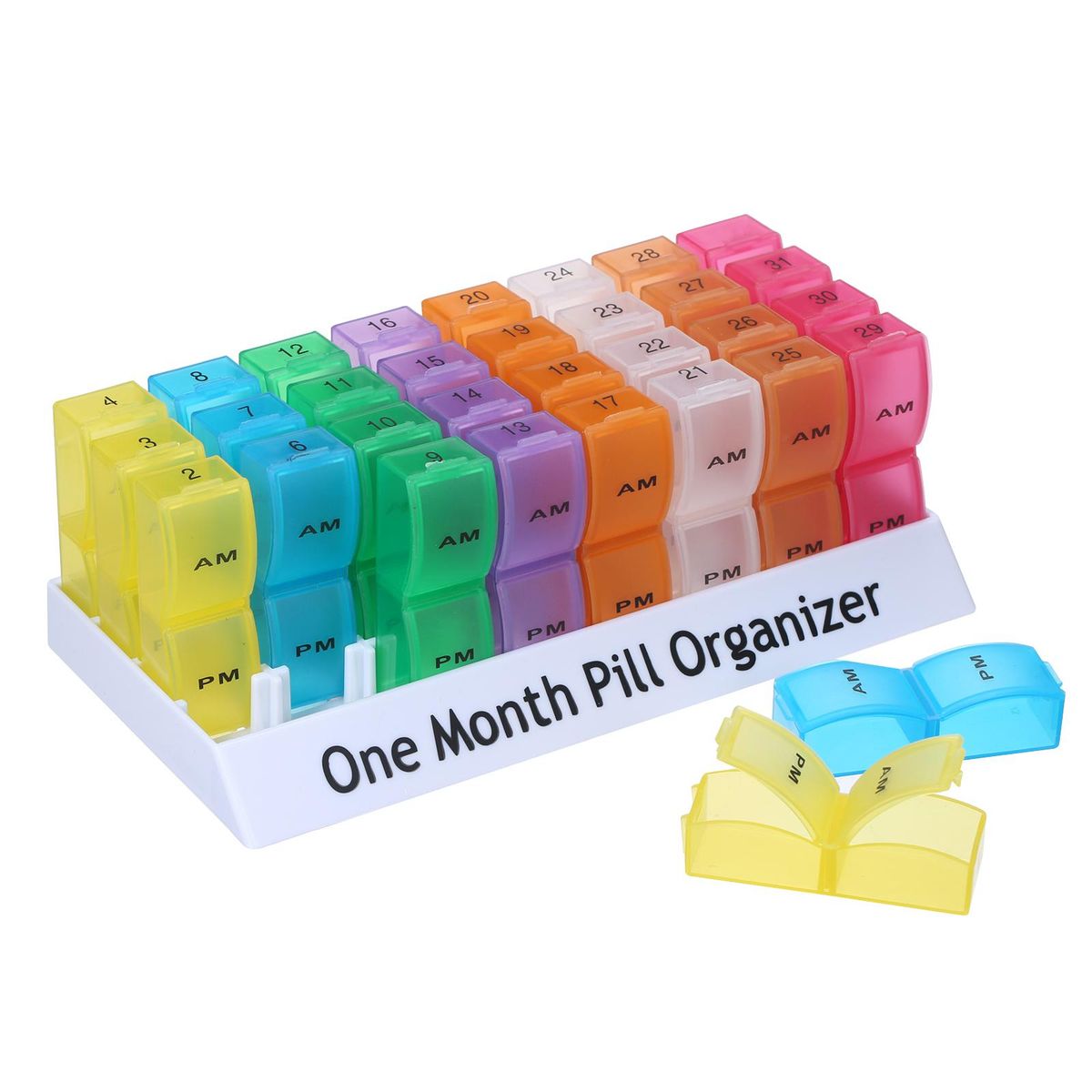 Monthly Pill Organizer Container with Popup Open Design 2 Times a Day AM PM Compartments Large Section Medicine Holder for Travel