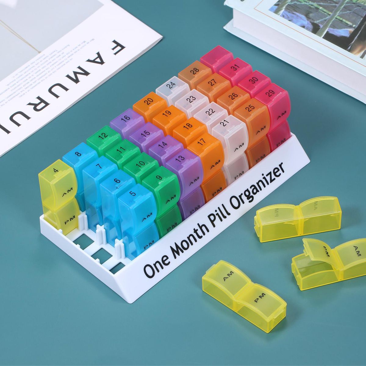 Monthly Pill Organizer Container with Popup Open Design 2 Times a Day AM PM Compartments Large Section Medicine Holder for Travel