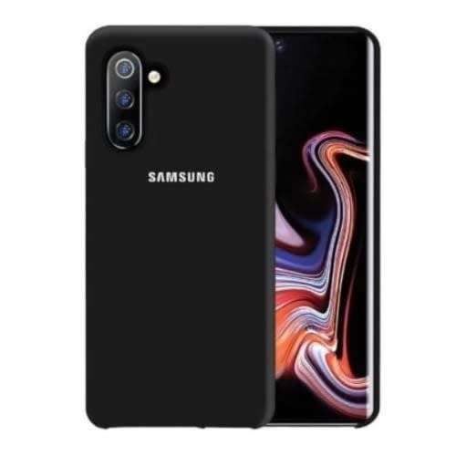 Silicone Case For Samsung Galaxy Note 10 -black + Free Tempered Glass