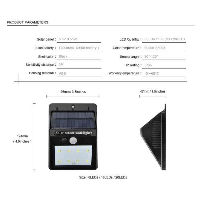 LED Solar Power Wall Light Outdoor Waterproof Yard Path Lamp