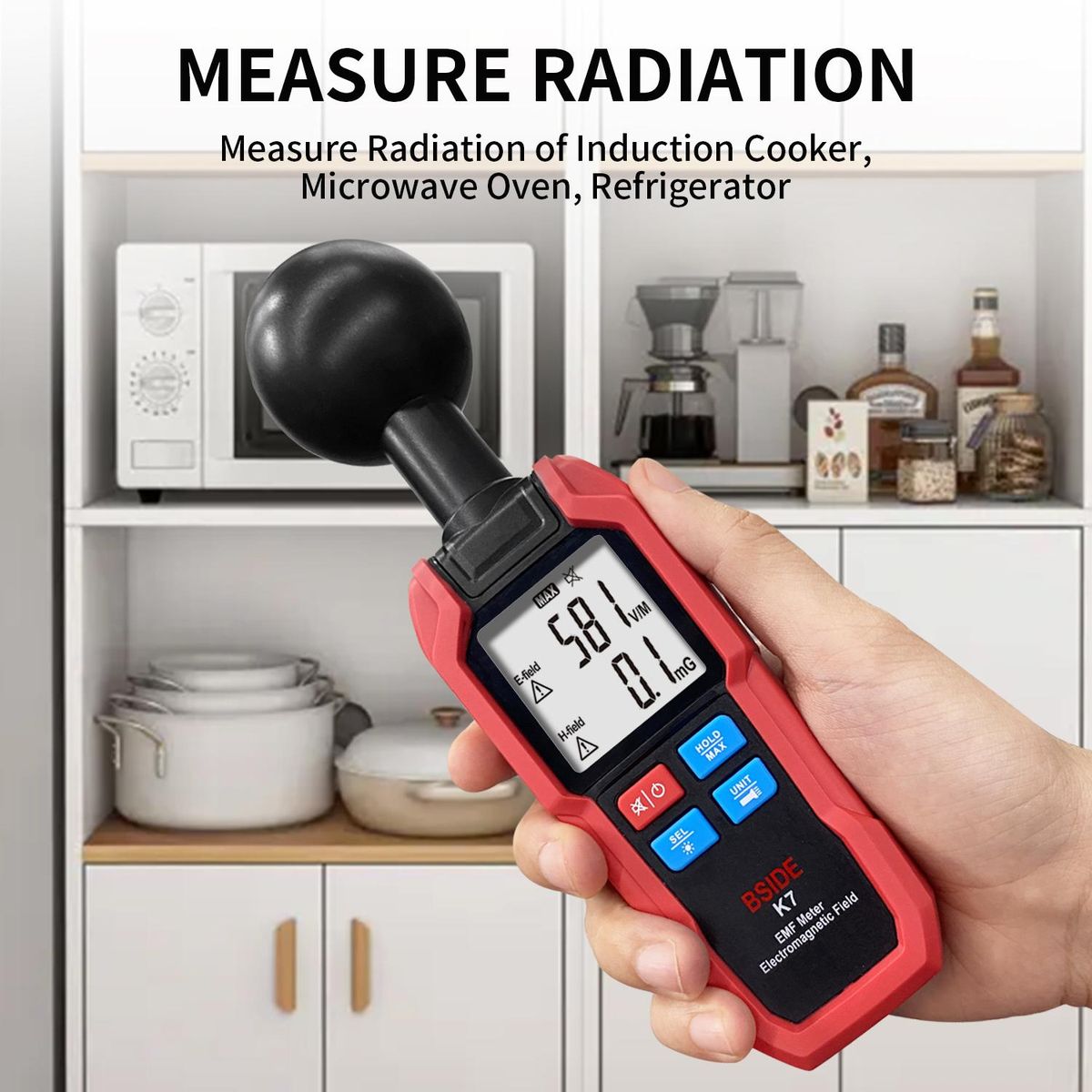 BSIDE Multifunctional Electric Field Magnetic Field Radiation Detector K7 Handheld Electromagnetic Radiation Tester EMF Meter   Portable Radio Frequency Detect Meter