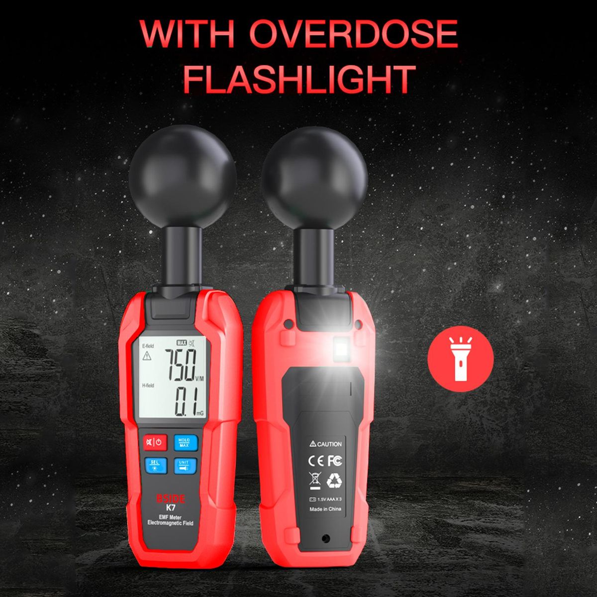 BSIDE Multifunctional Electric Field Magnetic Field Radiation Detector K7 Handheld Electromagnetic Radiation Tester EMF Meter   Portable Radio Frequency Detect Meter