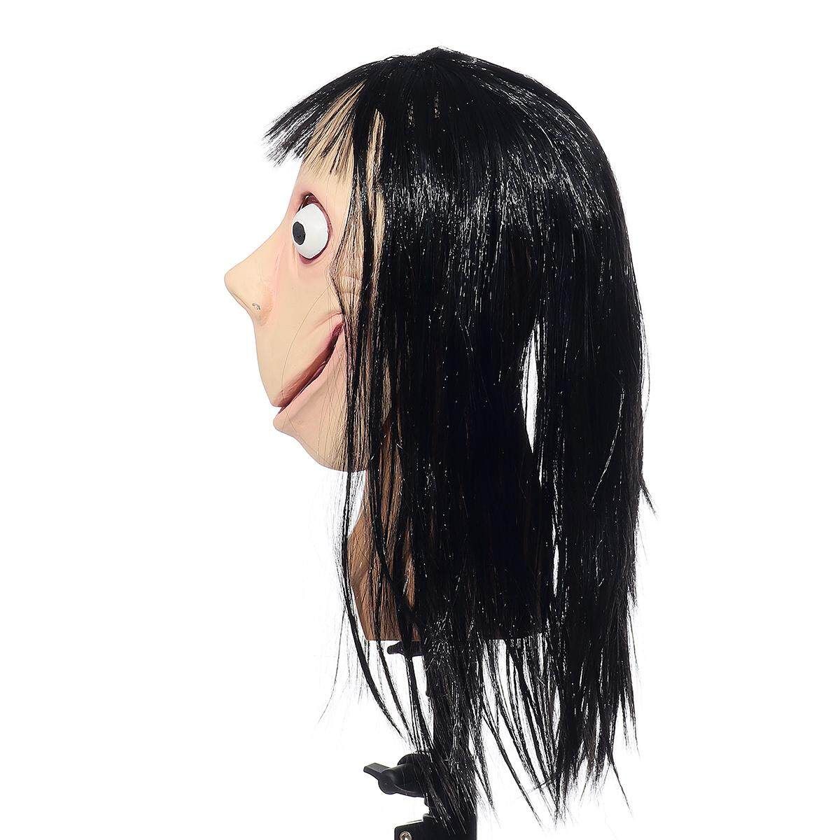 Scary Momo Games Latex With Long Hair Adult Halloween Costume Party Props Black