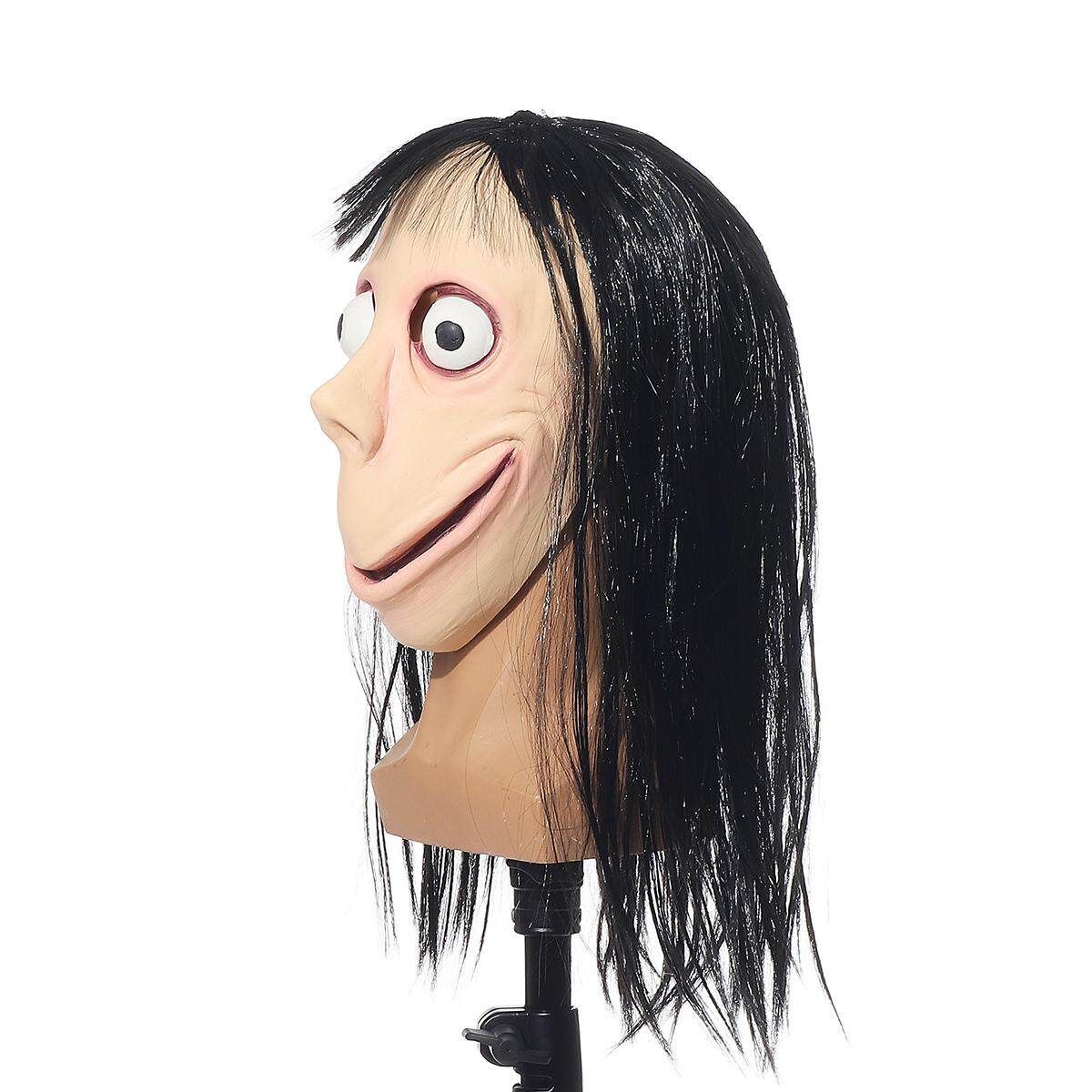 Scary Momo Games Latex With Long Hair Adult Halloween Costume Party Props Black