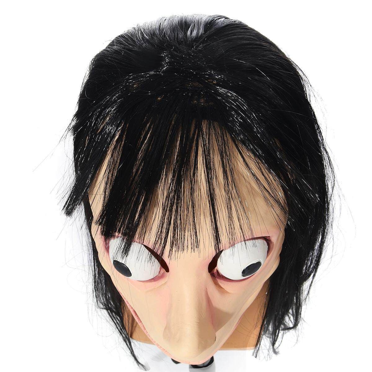 Scary Momo Games Latex With Long Hair Adult Halloween Costume Party Props Black